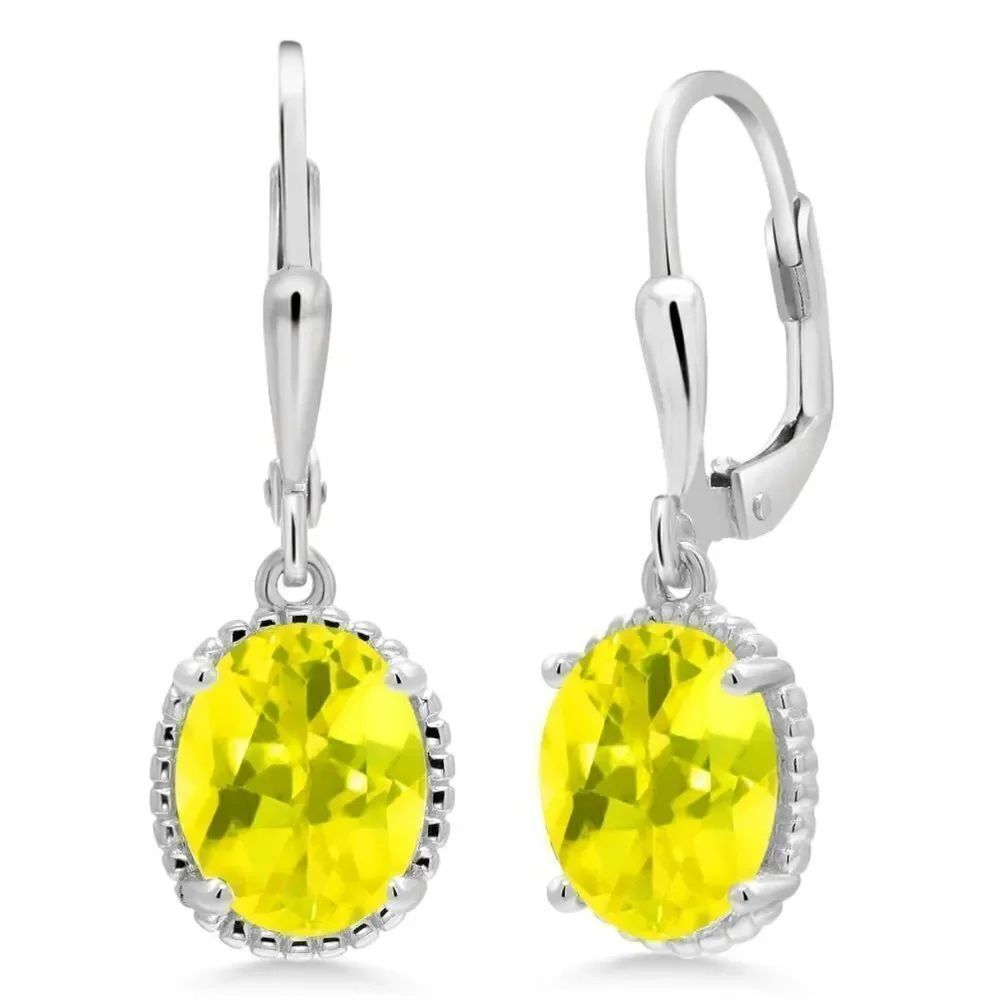 925 Sterling Silver with 4.00 Cttw Canary Mystic Topaz Oval Leverback Earrings